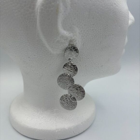 New earrings in hammered silver look, statement size, multiple coin, fashion - Picture 1 of 15